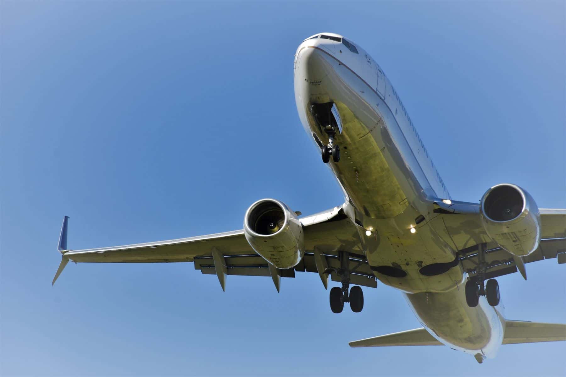 Boeing 737 airplane flying