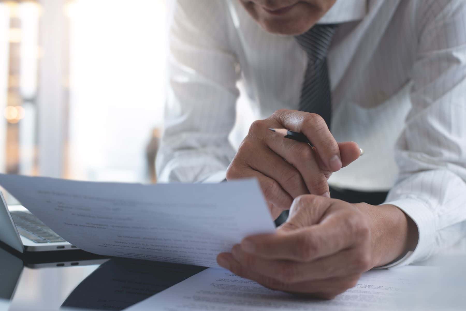 Attorney reading documents